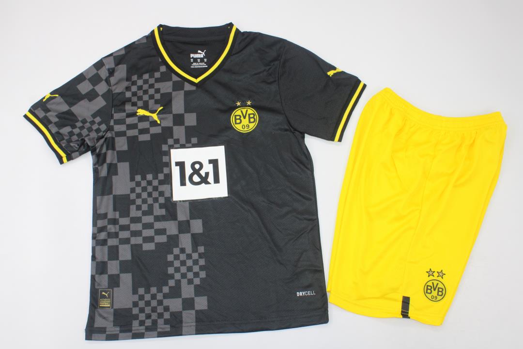 Kids-Dortmund 22/23 Away Black Soccer Jersey